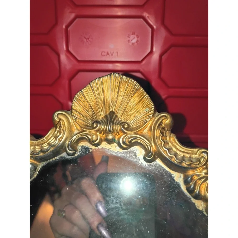 Vintage Silver Plated Cherub Countertop Vanity Mirror